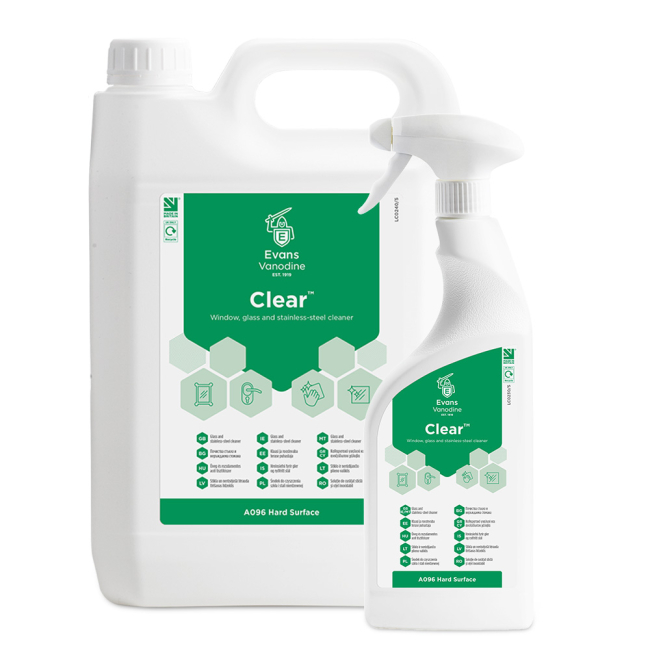 Evans Vanodine Clear Glass & Window Cleaner - 5ltr/ 750ml Evans Vanodine Clear Glass & Window Cleaner - 5ltr/ 750ml