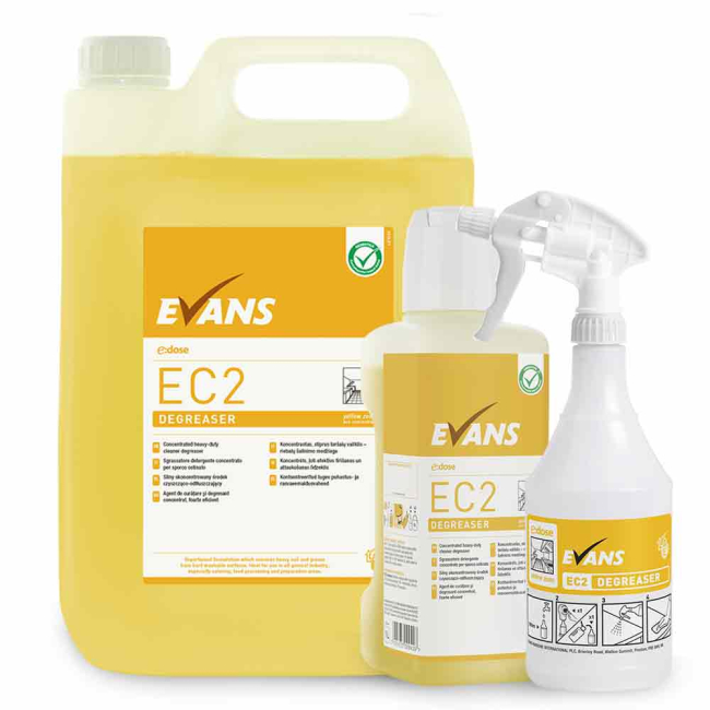 Evans Vanodine EC2 (Yellow Zone) Heavy Duty Concentrated Cleaner & Degreaser - 5ltr / 1ltr Evans Vanodine EC2 (Yellow Zone) Heavy Duty Concentrated Cleaner & Degreaser - 5ltr / 1ltr