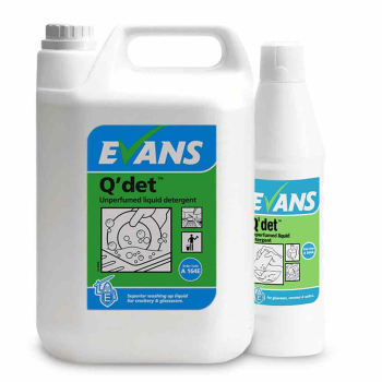 Evans Vanodine Q'Det Unperfumed Washing Up Liquid - 5ltr / 1ltr Evans Vanodine Q'Det Unperfumed Washing Up Liquid - 5ltr / 1ltr