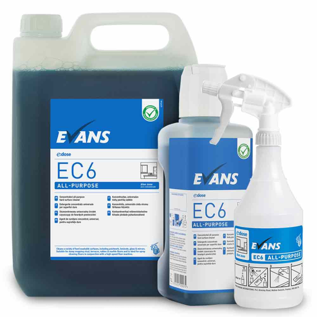 Evans Vanodine EC6 (Blue Zone) All Purpose Hard Surface Cleaner - 5ltr / 1ltr Evans Vanodine EC6 (Blue Zone) All Purpose Hard Surface Cleaner - 5ltr / 1ltr