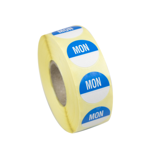 19mm Monday Removable Blue Circle Day Stickers - Roll of 1000 19mm Monday Removable Blue Circle Day Stickers - Roll of 1000