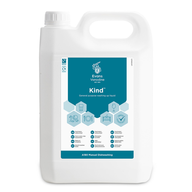 Evans Vanodine Kind General Purpose Washing Up Liquid - 5ltr Evans Vanodine Kind General Purpose Washing Up Liquid - 5ltr