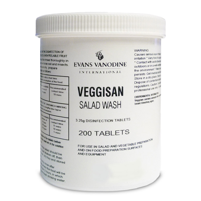 Evans Vanodine Veggisan Chlorine Bleach Tablets - Case of 200 Evans Vanodine Veggisan Chlorine Bleach Tablets - Case of 200