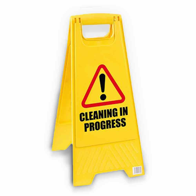 Plastic Folding 'Cleaning In Progress' Caution Sign - Each Plastic Folding 'Cleaning In Progress' Caution Sign - Each