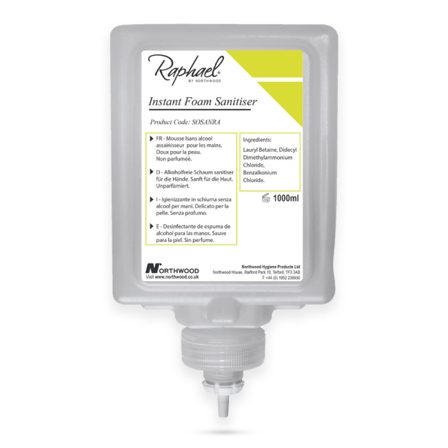 Raphael Sosanra Alcohol Free Foam Sanitiser - Case of 6 x 1ltr Raphael Sosanra Alcohol Free Foam Sanitiser - Case of 6 x 1ltr