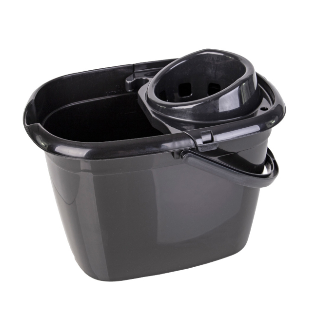 Black Plastic Mop Bucket & Wringer - 14ltr - Each Black Plastic Mop Bucket & Wringer - 14ltr - Each