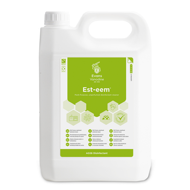 Evans Vanodine Est-Eem Cleaner Sanitiser - 5ltr Evans Vanodine Est-Eem Cleaner Sanitiser - 5ltr