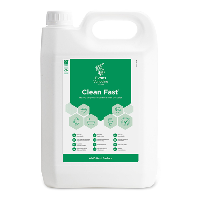 Evans Vanodine Clean Fast Heavy Duty Washroom Cleaner - 5ltr Evans Vanodine Clean Fast Heavy Duty Washroom Cleaner - 5ltr