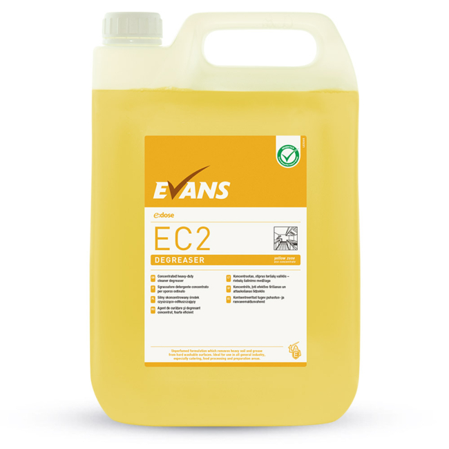 Evans Vanodine EC2 (Yellow Zone) Heavy Duty Concentrated Cleaner & Degreaser - 5ltr Evans Vanodine EC2 (Yellow Zone) Heavy Duty Concentrated Cleaner & Degreaser - 5ltr