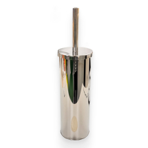 Round Mirrored Metal Toilet Brush and Holder - Each