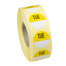 19mm Tuesday Removable Yellow Circle Day Stickers - Roll of 1000