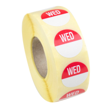 19mm Wednesday Removable Red Circle Day Stickers - Roll of 1000