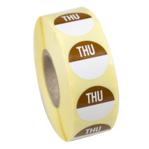 19mm Thursday Removable Brown Circle Day Stickers - Roll of 1000