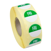 19mm Friday Removable Green Circle Day Stickers - Roll of 1000