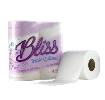 Bliss Triple Quilted 3ply White Quality Bathroom Toilet Roll - Case of 40