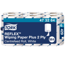 Tork (473264) Reflex White Wiping Paper Centrefeed Rolls - Case of 6