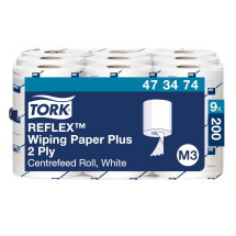 Tork (473474) Reflex M3 Mini Wiping Paper Plus Centrefeed Rolls - Case of 9