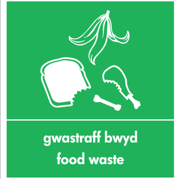 Green Food Waste Recycling Adhesive Label Welsh/ English - Each