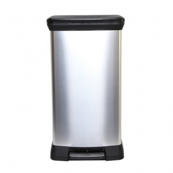 Curver Deco 50ltr Silver & Black Pedal Bin - Each