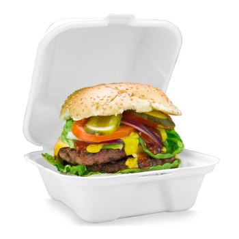 White 6" Square Compostable Bagasse Burger Box - Case of 500