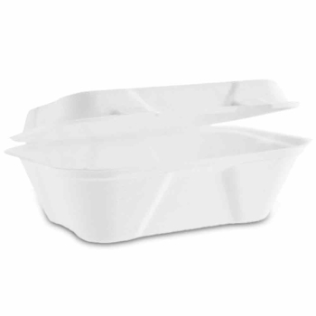 White 7" x 5" Bagasse Regular Clamshell Box - Case of 500