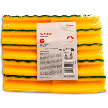 Yellow Vileda Professional PurActive Foam Scourers - Pack of 10