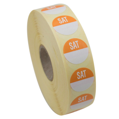 19mm Saturday Removable Orange Circle Day Stickers - Roll of 1000