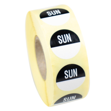 19mm Sunday Removable Black Circle Day Stickers - Roll of 1000