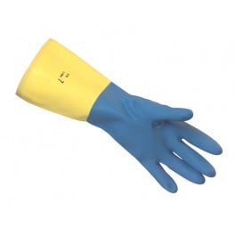 Blue/ Yellow Bi-Colour Heveaprene Rubber Gloves