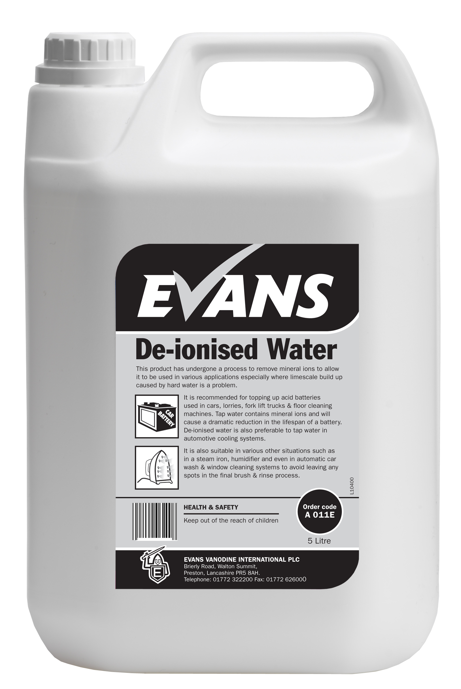 Evans Vanodine De-Ionised Water 5ltr