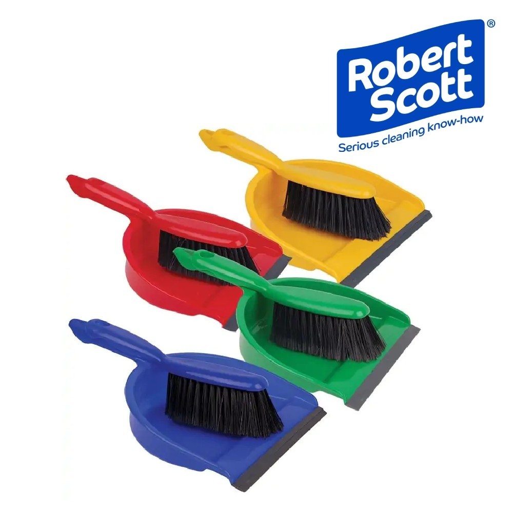 Plastic Dustpan and Brush Set - Colour Coded 