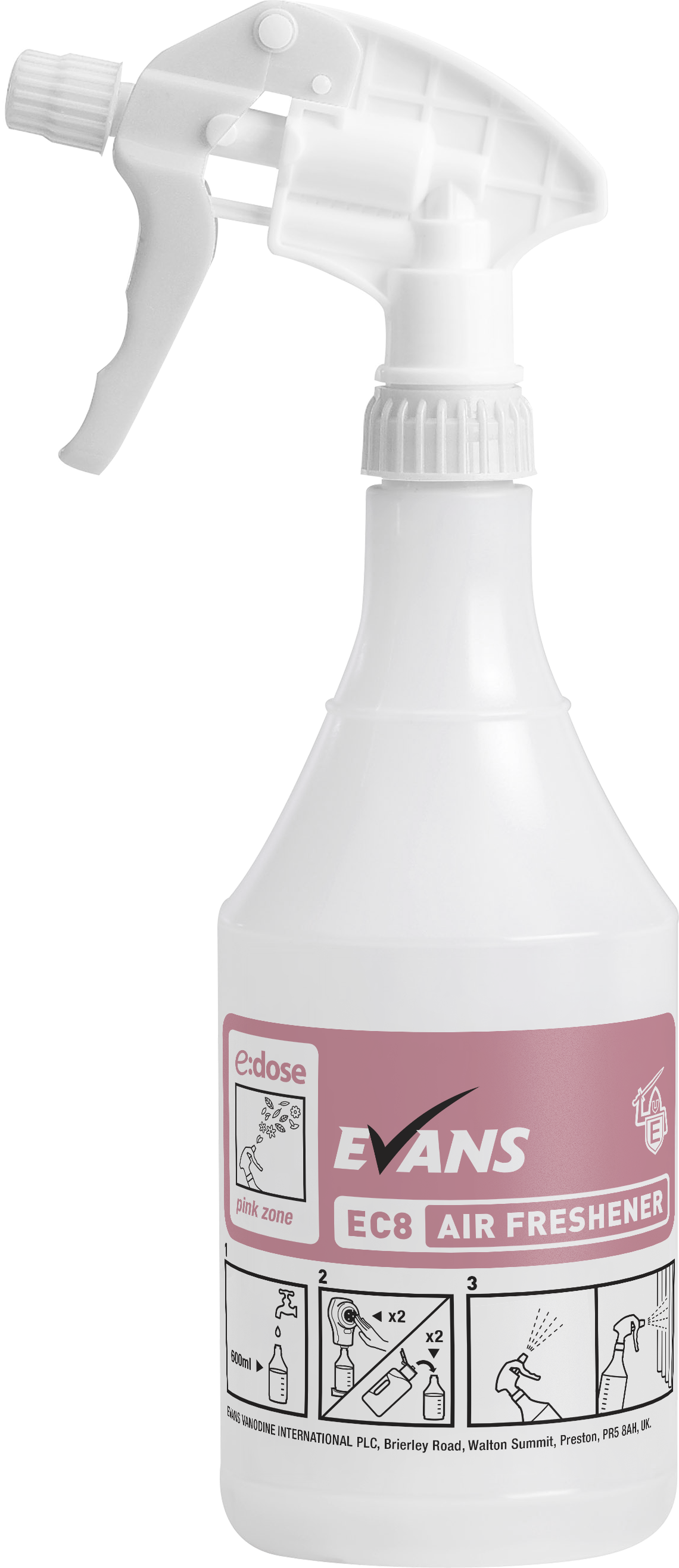 Evans Vanodine EC8 Pink Air Freshener Trigger Spray