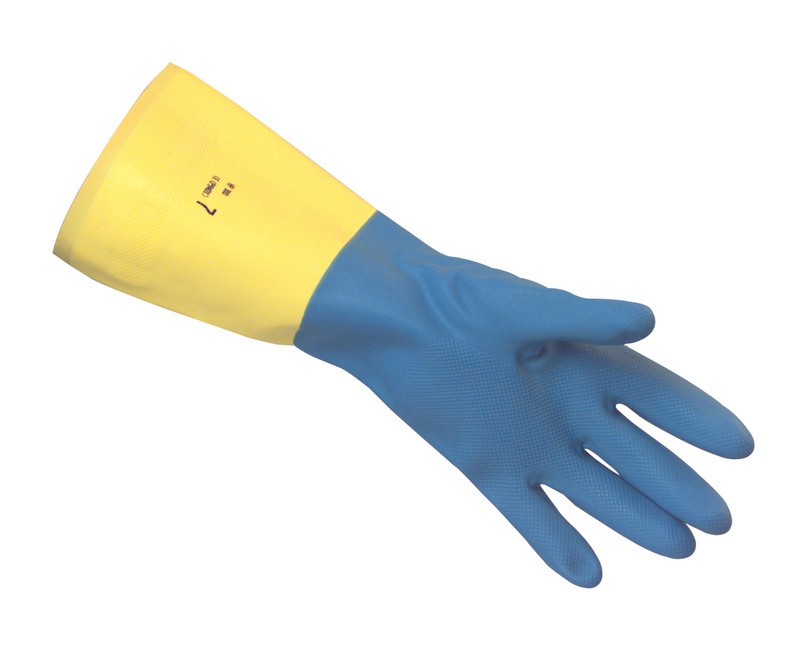 Blue/ Yellow Bi-Colour Heveaprene Rubber Gloves