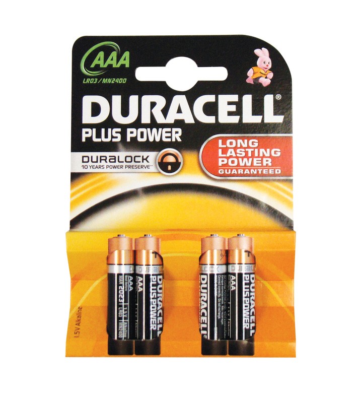 Duracell Plus MN2400 AAA 1.5v Batteries - Pack of 4