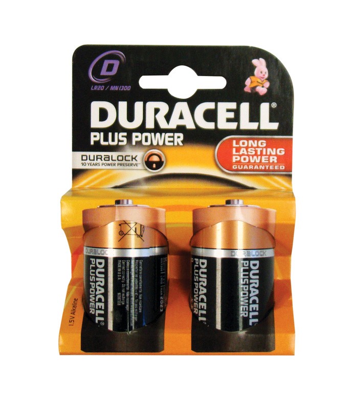 Duracell Plus MN1300 Type D 1.5v Batteries - Pack of 2