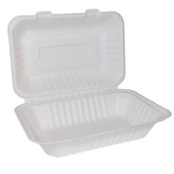 9” x 6” Bagasse Clamshell Large Box - Compostable System Hygiene